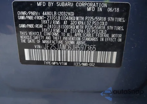 2018 Subaru Forester 2.5I Touring from USA, damaged, VIN JF2SJAWC6JH597365